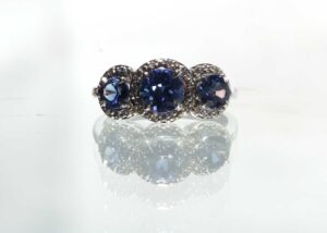 9ct White Gold Created Ceylon Sapphire And Diamond Ring 0.10 Carats