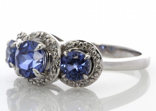 9ct White Gold Created Ceylon Sapphire And Diamond Ring 0.10 Carats - Image 3