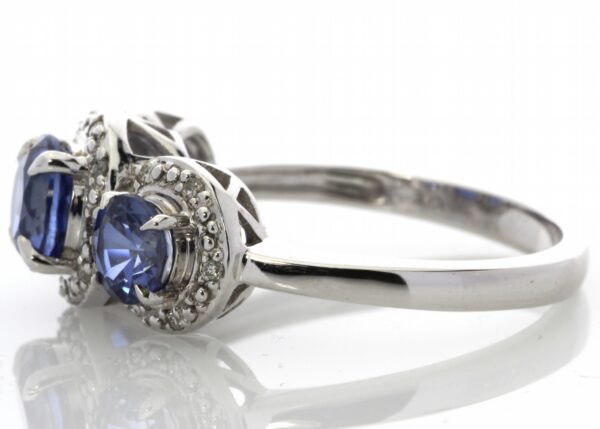 9ct White Gold Created Ceylon Sapphire And Diamond Ring 0.10 Carats - Image 4