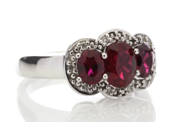 9ct White Gold Created Ruby Diamond Cluster Ring 0.08 Carats - Image 4