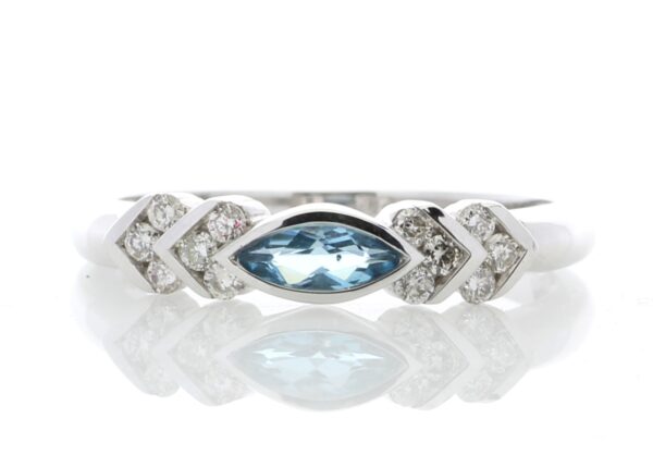 9ct White Gold Blue Topaz Diamond Ring 0.17 Carats