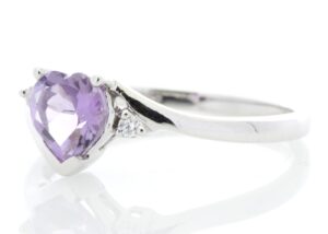 9ct White Gold Amethyst Diamond Ring 0.04 Carats