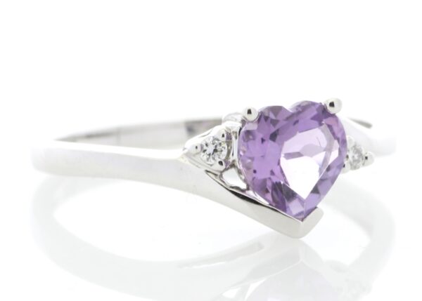 9ct White Gold Amethyst Diamond Ring 0.04 Carats - Image 4