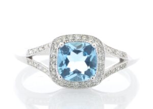 9ct White Gold Blue Topaz And Diamond Ring 0.22 Carats