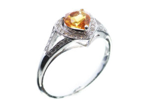 9ct White Gold Heart Shape Citrine Diamond Ring 0.20 Carats