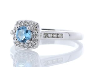 9ct White Gold Blue Topaz Diamond Ring 0.22 Carats