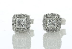 9ct White Gold Princess Cut Halo Diamond Stud Earring 0.50