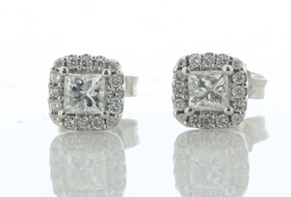 9ct White Gold Princess Cut Halo Diamond Stud Earring 0.50