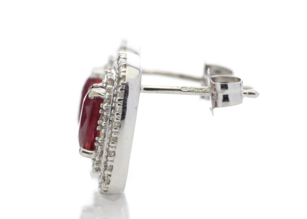 9ct White Gold Oval Diamond And Ruby Cluster Diamond Earring 0.35 - Image 4