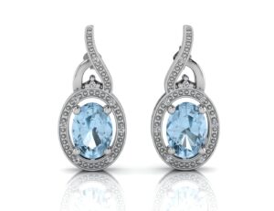 9ct White Gold Diamond And Blue Topaz Earring 0.05 Carats