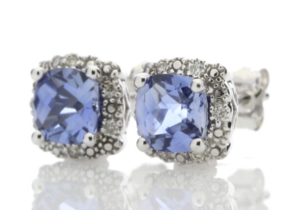 9ct White Gold Created Ceylon Sapphire Diamond Earring 0.08 Carats - Image 2