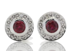 9ct White Gold Created Ruby Diamond Earring 0.16 Carats