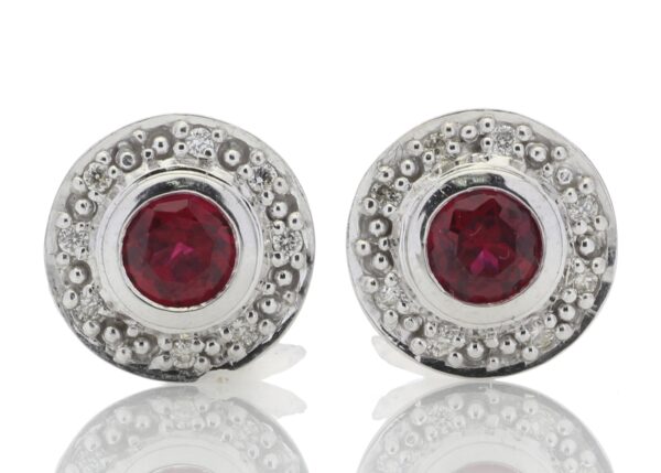 9ct White Gold Created Ruby Diamond Earring 0.16 Carats