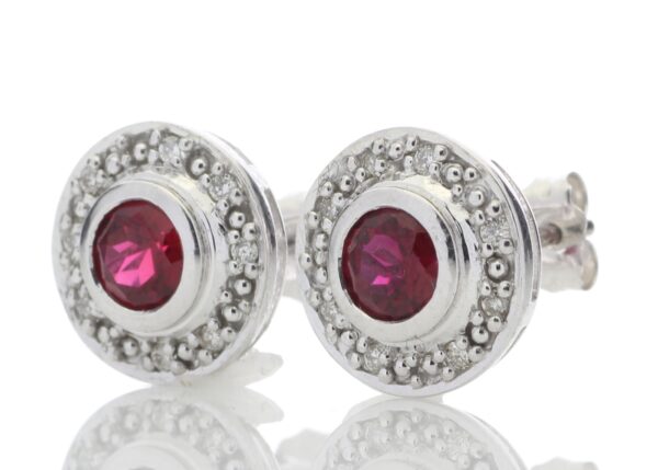 9ct White Gold Created Ruby Diamond Earring 0.16 Carats - Image 2