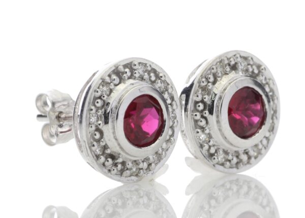 9ct White Gold Created Ruby Diamond Earring 0.16 Carats - Image 4