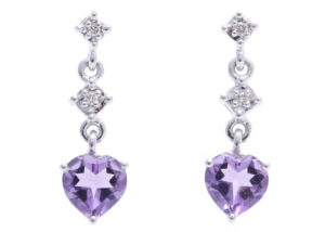 9ct White Gold Amethyst Heart Shape Diamond Earring 0.02 Carats