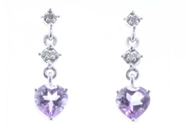 9ct White Gold Amethyst Heart Shape Diamond Earring 0.02 Carats - Image 2