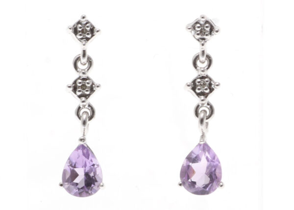 9ct White Gold Amethyst Diamond Earring (A 2.00)  0.02