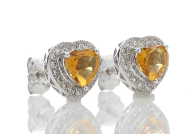 9ct White Gold Citrine Heart Diamond Earring 0.18 Carats - Image 4