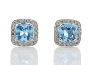 9ct White Gold Blue Topaz Diamond Earring 0.20 Carats