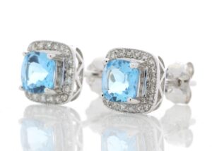 9ct White Gold Blue Topaz Diamond Earring 0.20 Carats