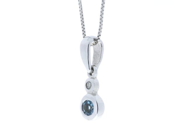 9ct White Gold Single Stone Rub Over Set Diamond Blue Topaz Pendant 0.02 Carats - Image 4