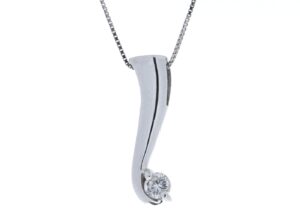 9ct White Gold Single Stone Fancy Claw Set Diamond Pendant 0.18 Carats