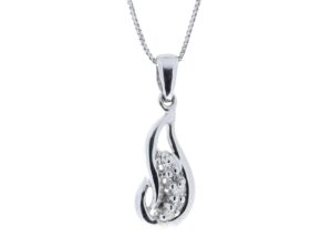 9ct White Gold Three Stone Claw Set Diamond Pendant 0.10 Carats