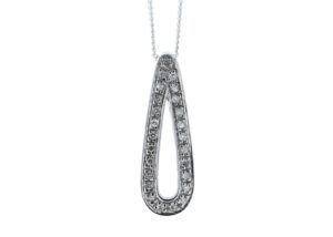 9ct White Gold Fancy Cluster Teardrop Shape Diamond Pendant 0.12 Carats