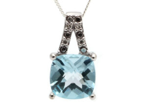 9ct White Gold Diamond And Blue Topaz Pendant 0.05 Carats