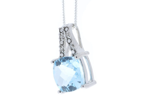 9ct White Gold Diamond And Blue Topaz Pendant 0.05 Carats - Image 4