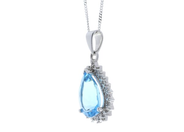 9ct White Gold Diamond And Blue Topaz Pendant 0.01 Carats - Image 4