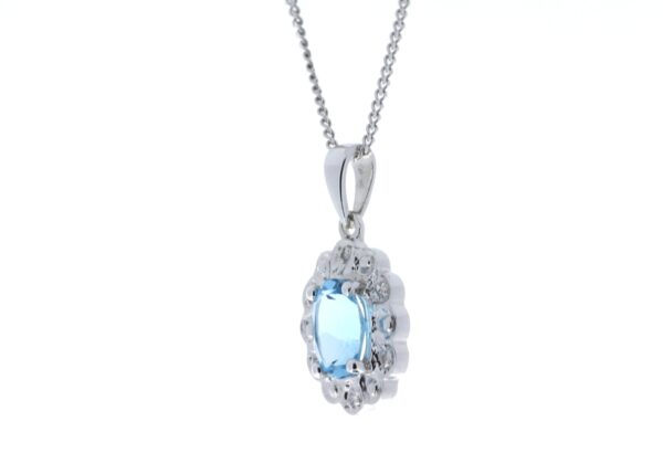 9ct White Gold Fancy Cluster Diamond Blue Topaz Pendant 0.02 Carats - Image 4