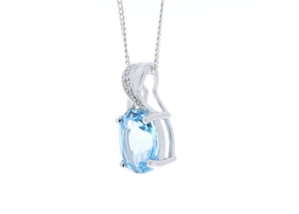 9ct White Gold Diamond And Blue Topaz Pendant 0.01 Carats - Image 4