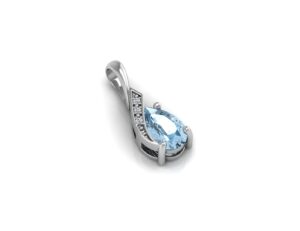 9ct White Gold Diamond And Blue Topaz Pendant (BT 0.96) 0.01