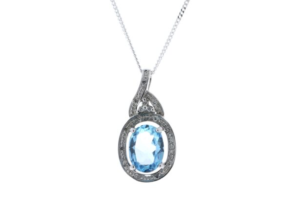 9ct White Gold Diamond Blue Topaz Pendant 0.05 Carats