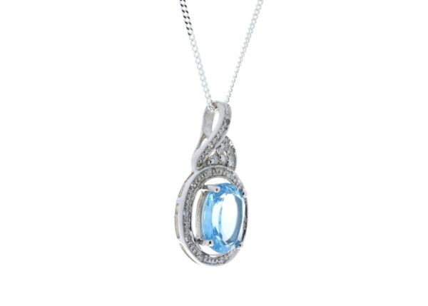 9ct White Gold Diamond Blue Topaz Pendant 0.05 Carats - Image 2