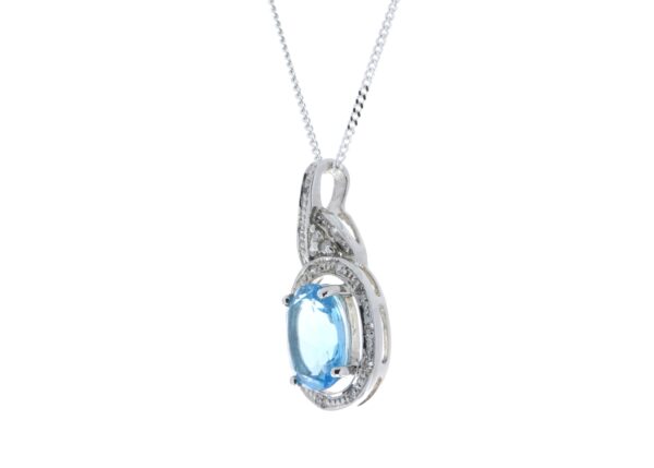 9ct White Gold Diamond Blue Topaz Pendant 0.05 Carats - Image 4