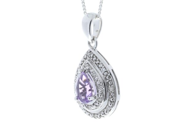 9ct White Gold Amethyst Pear Shaped Cluster Diamond Pendant 0.08 Carats - Image 4