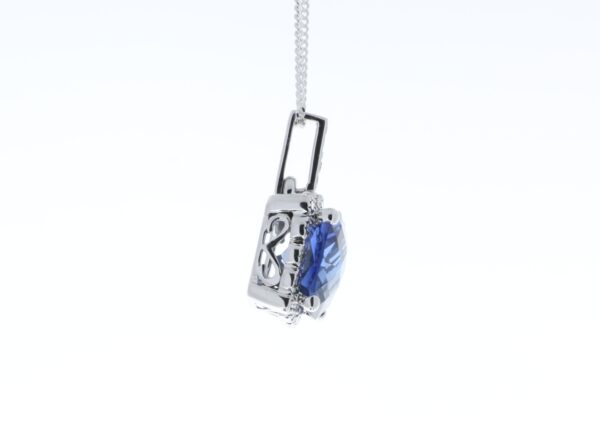 9ct White Gold Created Ceylon Sapphire Diamond Pendant 0.05 Carats - Image 3