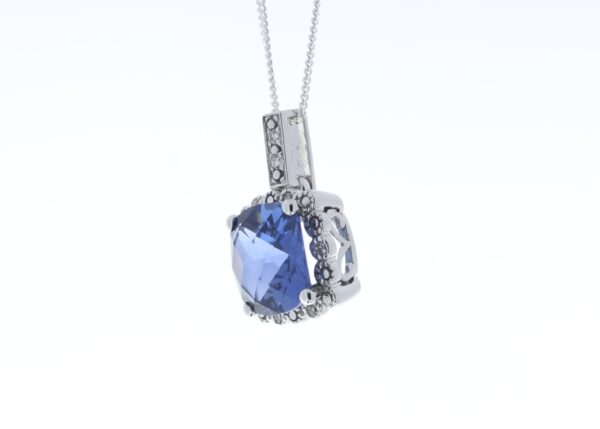 9ct White Gold Created Ceylon Sapphire Diamond Pendant 0.05 Carats - Image 4