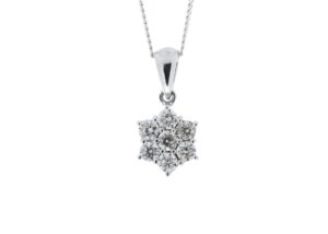 9ct White Gold Diamond Cluster Pendant 0.45 Carats