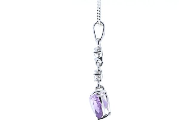 9ct White Gold Amethyst Heart Shape Diamond Pendant 0.01 Carats - Image 2