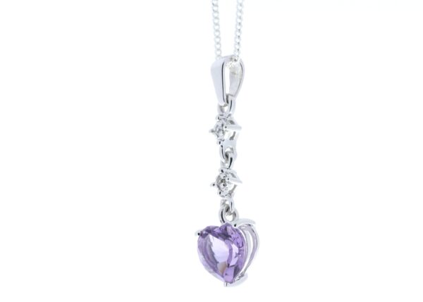 9ct White Gold Amethyst Heart Shape Diamond Pendant 0.01 Carats - Image 3