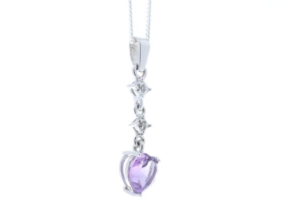 9ct White Gold Amethyst Heart Shape Diamond Pendant 0.01 Carats - Image 4