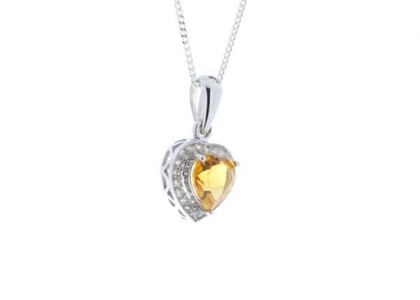 9ct White Gold Citrine Heart Shape Diamond Pendant 0.10 Carats - Image 2