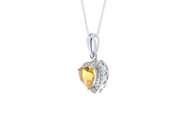 9ct White Gold Citrine Heart Shape Diamond Pendant 0.10 Carats - Image 4