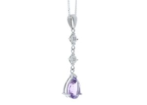 9ct White Gold Amethyst And Diamond Pendant 0.01 Carats