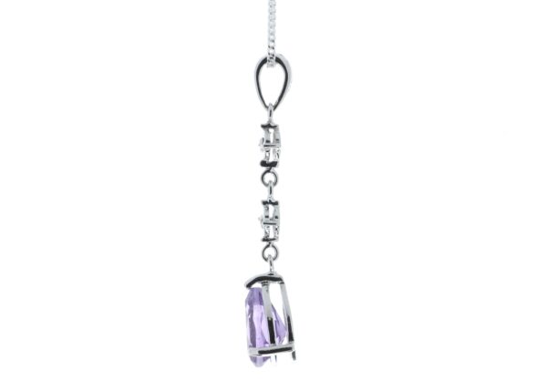 9ct White Gold Amethyst And Diamond Pendant 0.01 Carats - Image 3