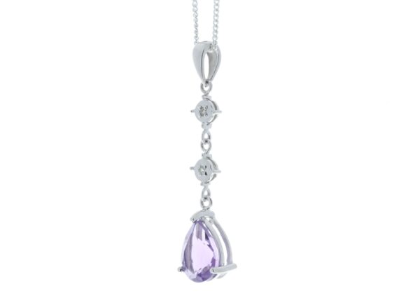 9ct White Gold Amethyst And Diamond Pendant 0.01 Carats - Image 4